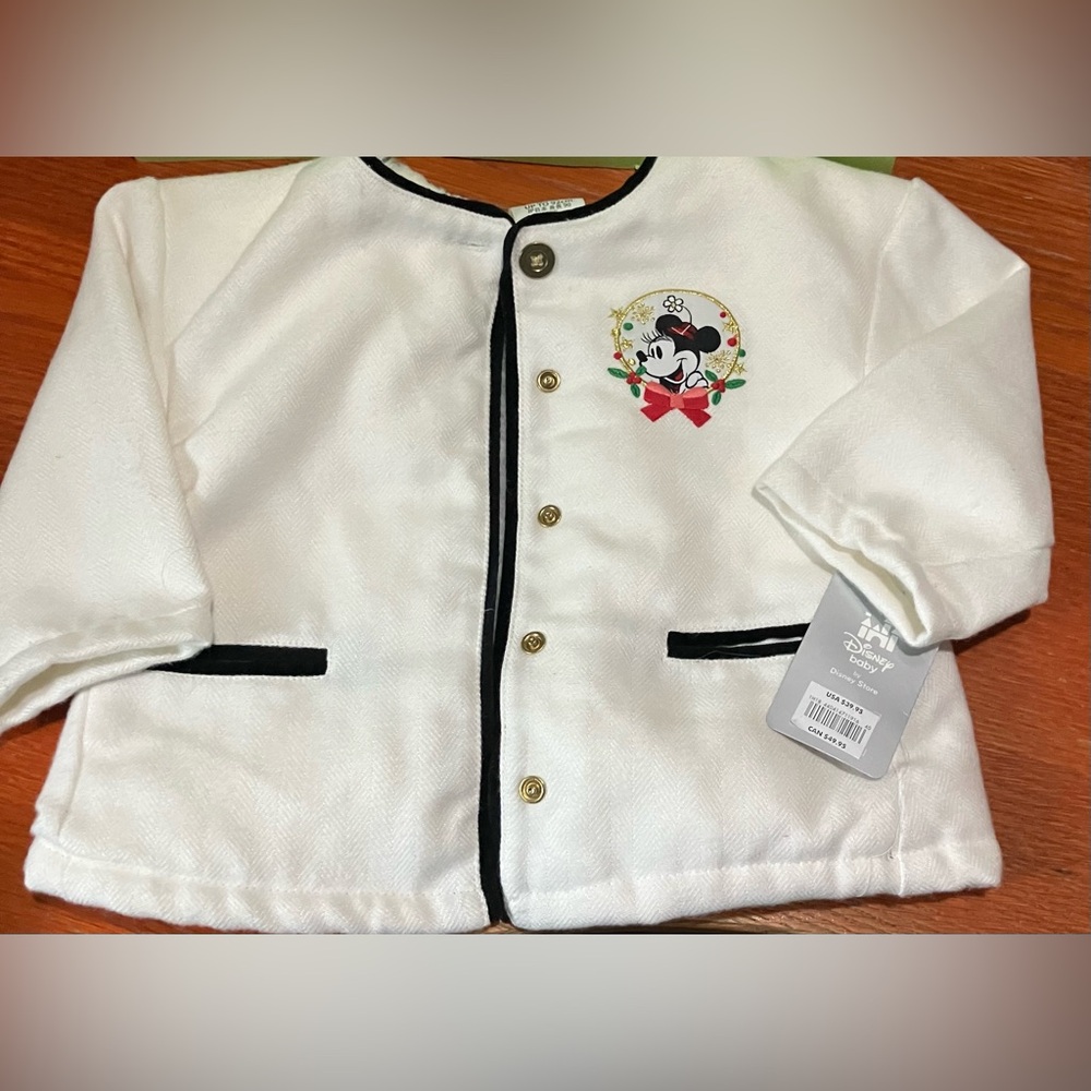 NWT Disney Store Baby White Cardigan w/Minnie Mouse Size 18-24 months faux fur